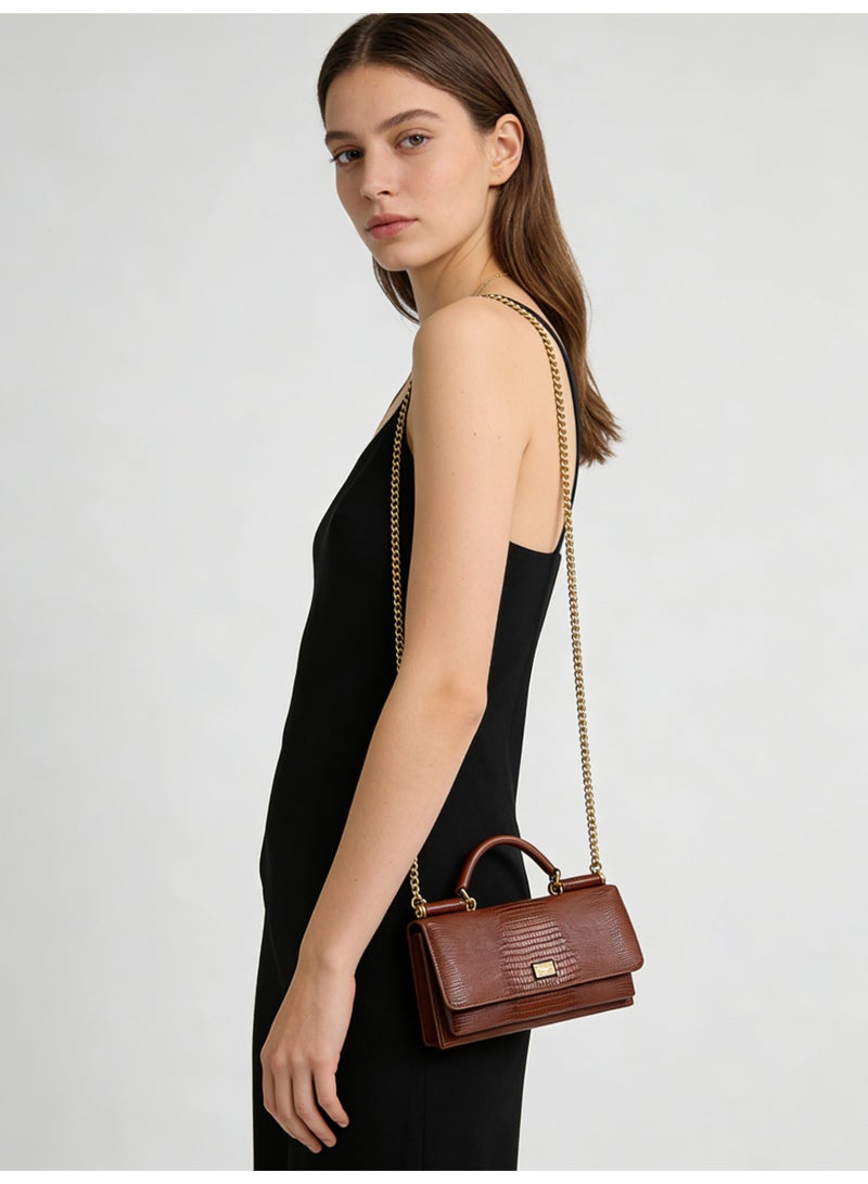 دي آند جي Dolce & Gabbana Dauphine ميني توت حقيبة | D & G علامة مخطوطة حقيبة يد من جلد العجل مع حزام سلاسل قابل للإزالة ، حفلات مسائية رائعة سلاسل فتاة - Image 2